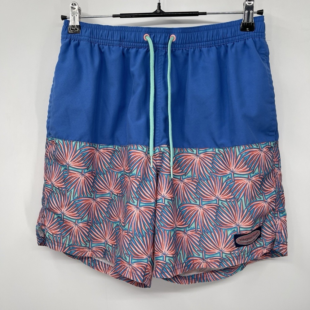 Vineyard Vines Swim Shorts Trunk‎ blue pink palms tropical  Mens Small